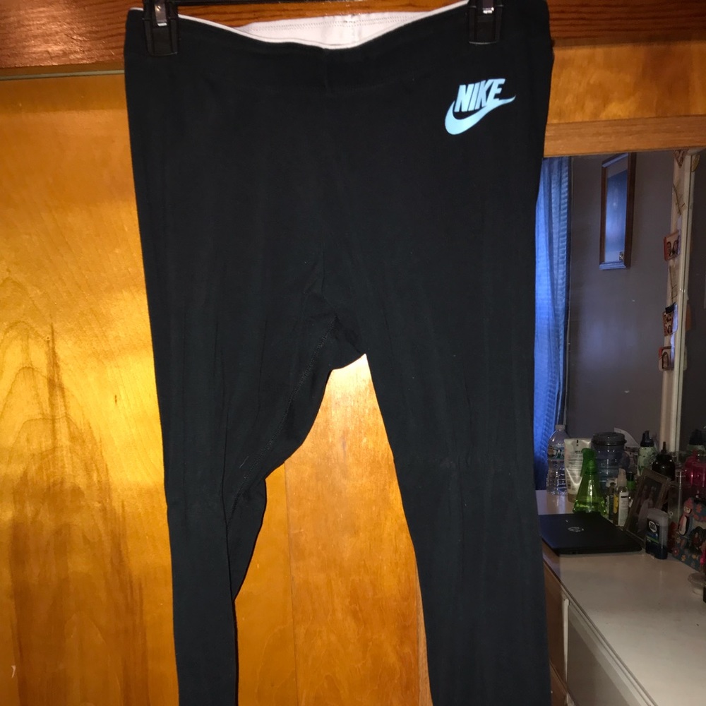Nike black legging with blue lettering